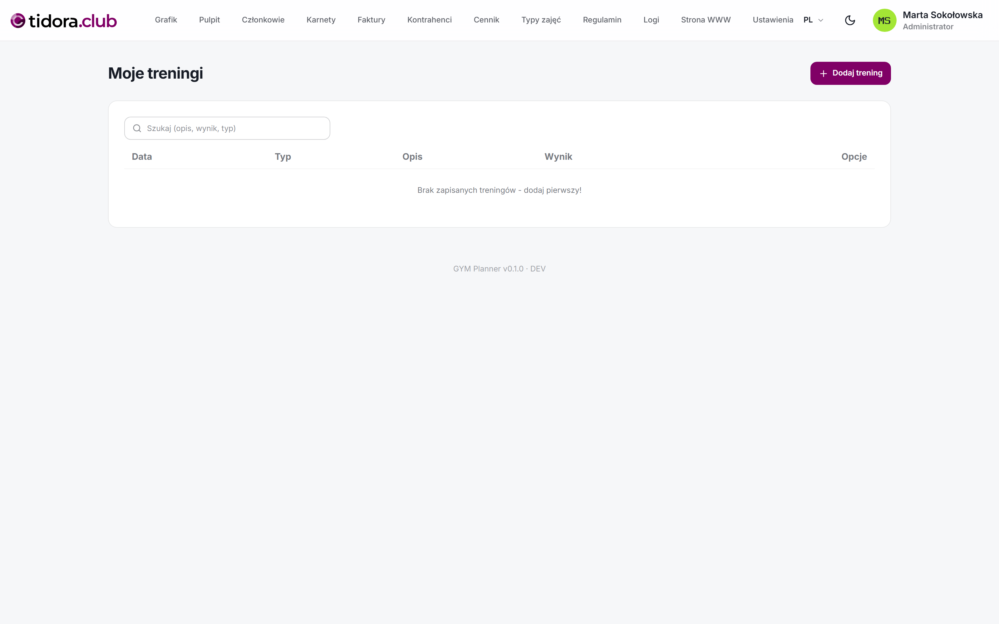 Dziennik treningów z wynikami i rekordami życiowymi